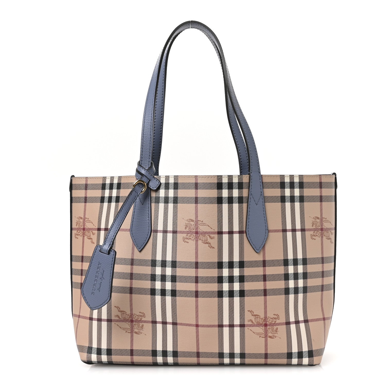 Burberry Calfskin Haymarket Check Small Reversible Tote Slate Blue 1 of 18