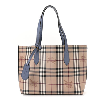 Burberry Calfskin Haymarket Check Small Reversible Tote Slate Blue 1 of 18