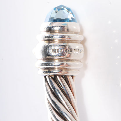 David Yurman Sterling Silver 14K Yellow Gold 7mm Blue Topaz Pink Tourmaline Renaissance Cable Bracelet 8 of 9