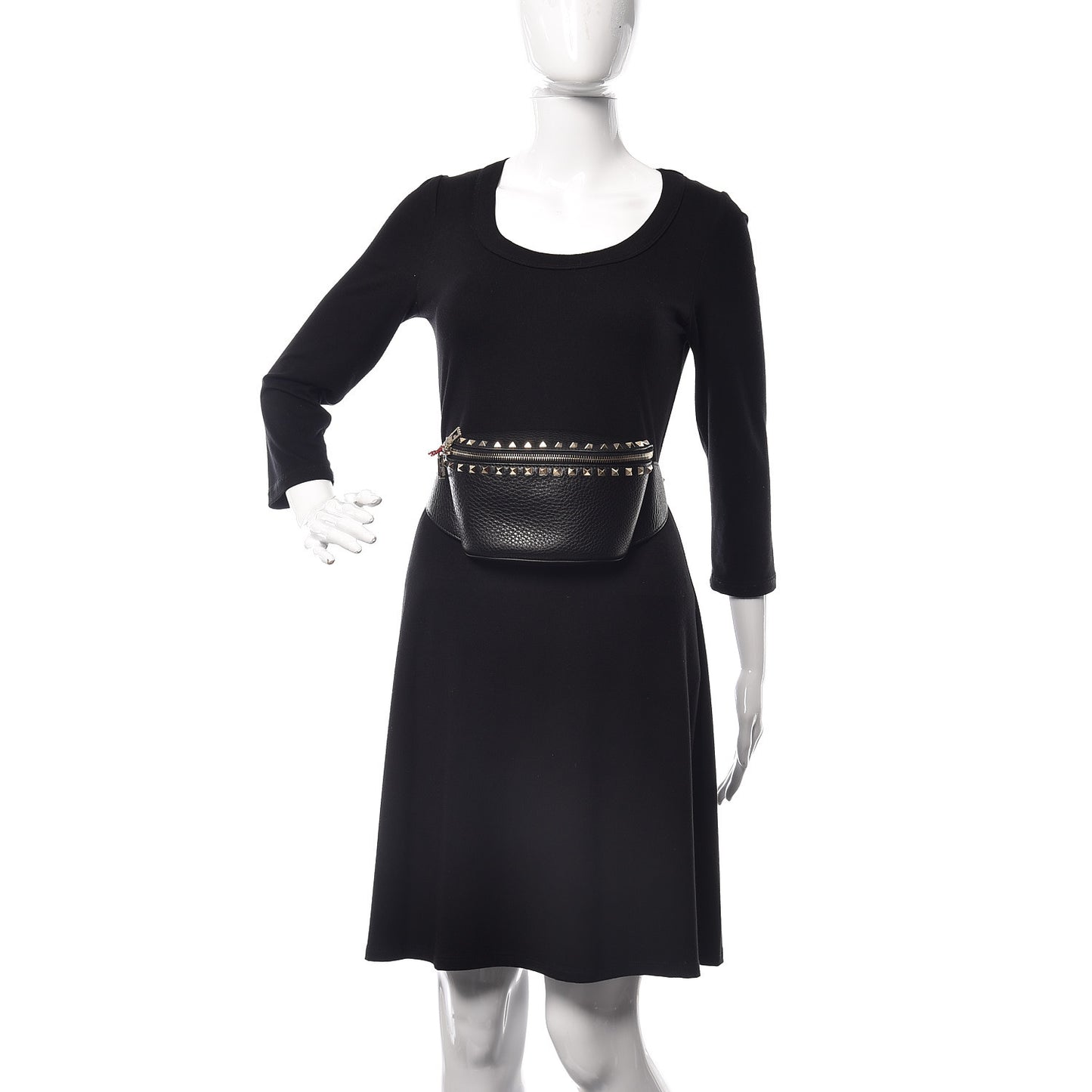 Grainy Calfskin Rockstud Belt Bag Black