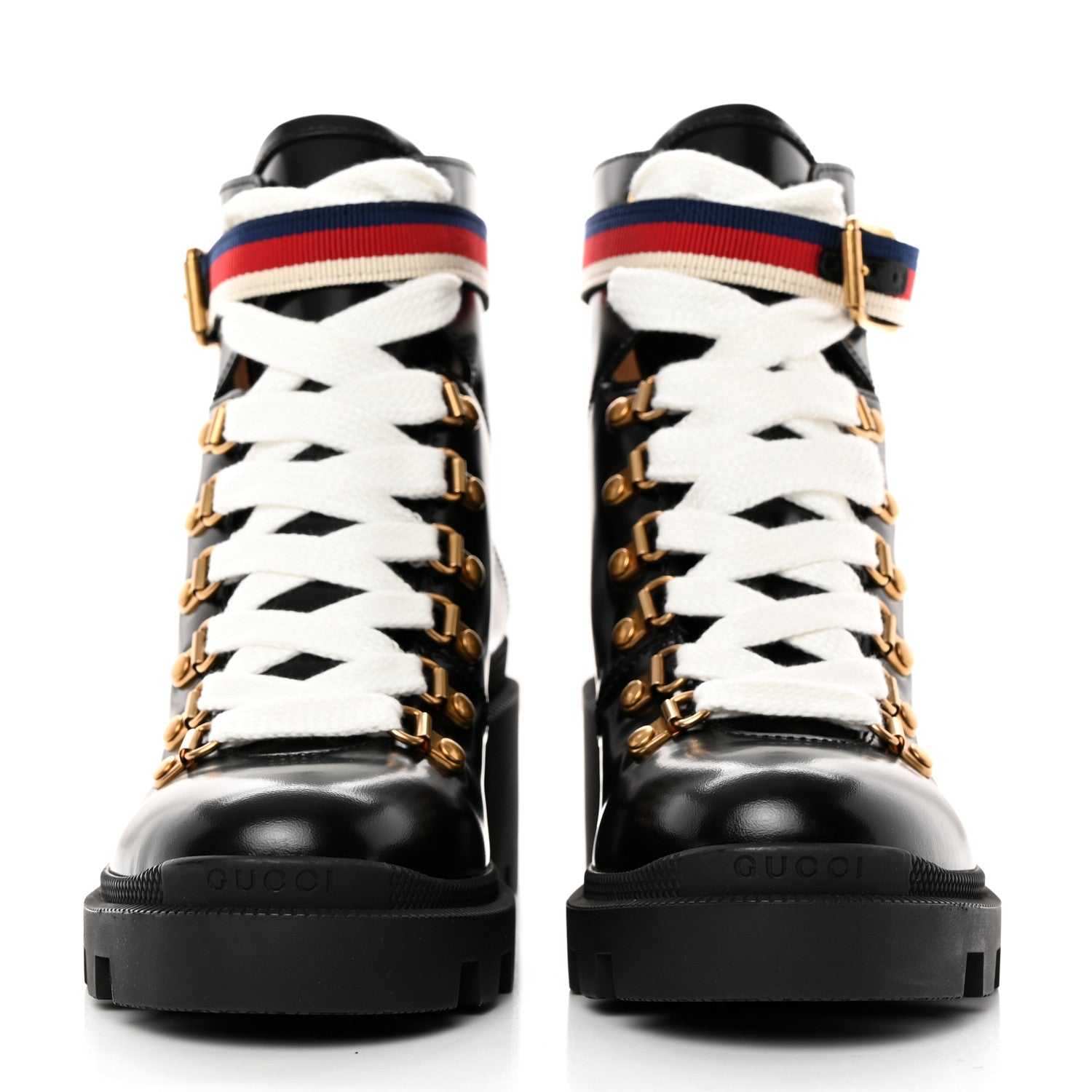 Gucci Calfskin Sylvie Web Womens Lace Up Combat Boots 36.5 Black 2 of 10