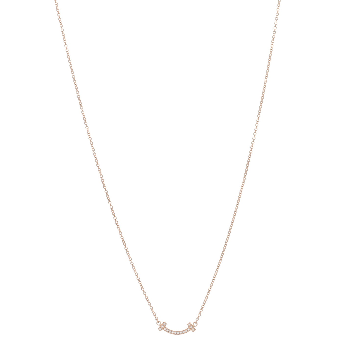 18K Rose Gold Diamond Mini T Smile Pendant Necklace