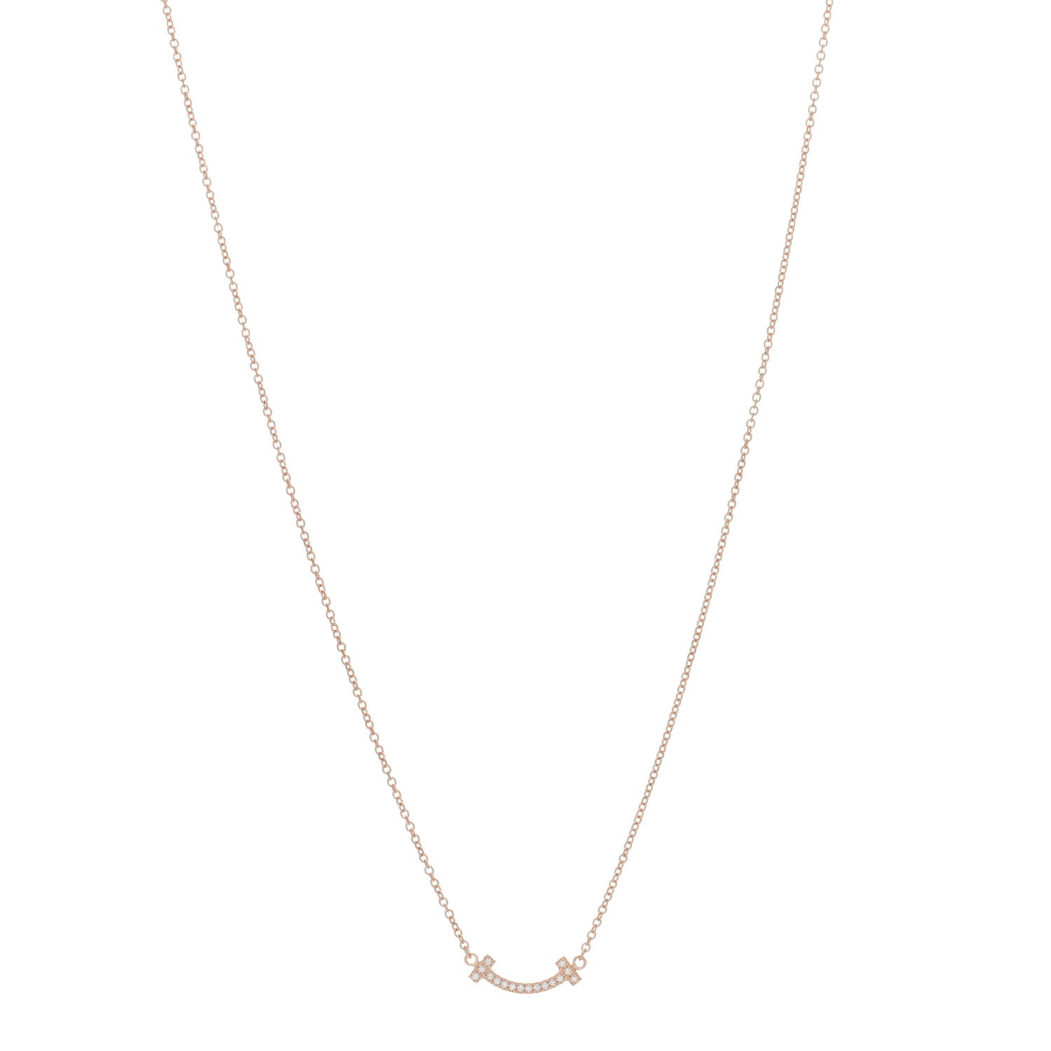 Tiffany 18K Rose Gold Diamond Mini T Smile Pendant Necklace 1 of 5