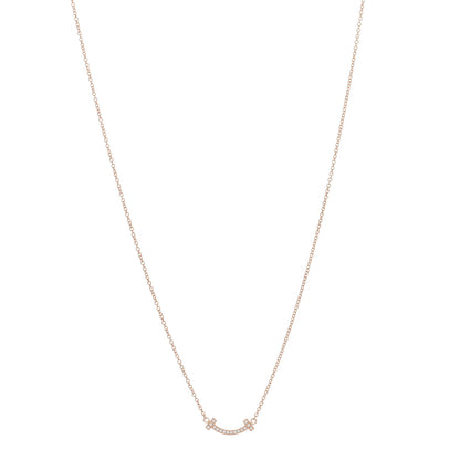 Tiffany 18K Rose Gold Diamond Mini T Smile Pendant Necklace 1 of 5