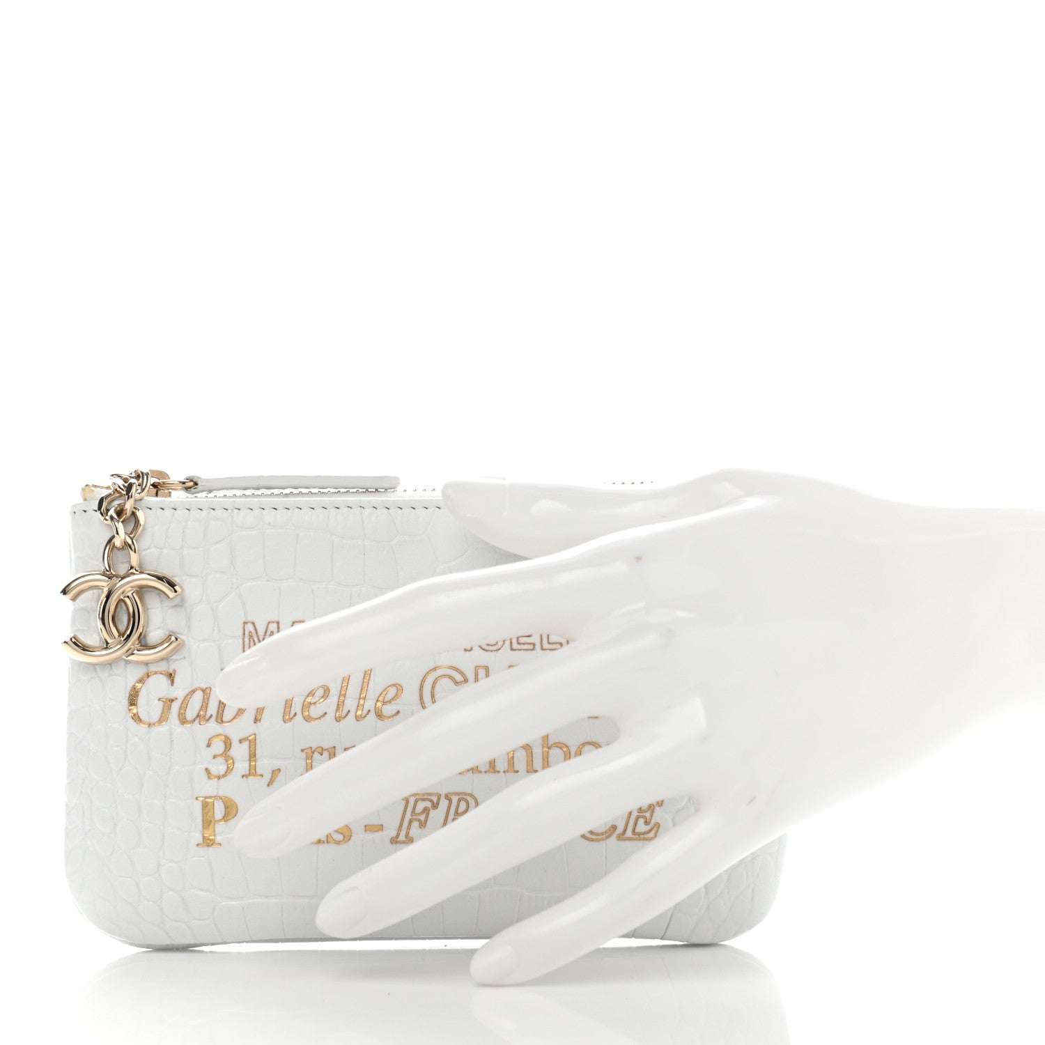 Chanel Calfskin Crocodile Embossed Cocodile Cosmetic Case White Gold 2 of 10