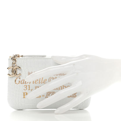Chanel Calfskin Crocodile Embossed Cocodile Cosmetic Case White Gold 2 of 10