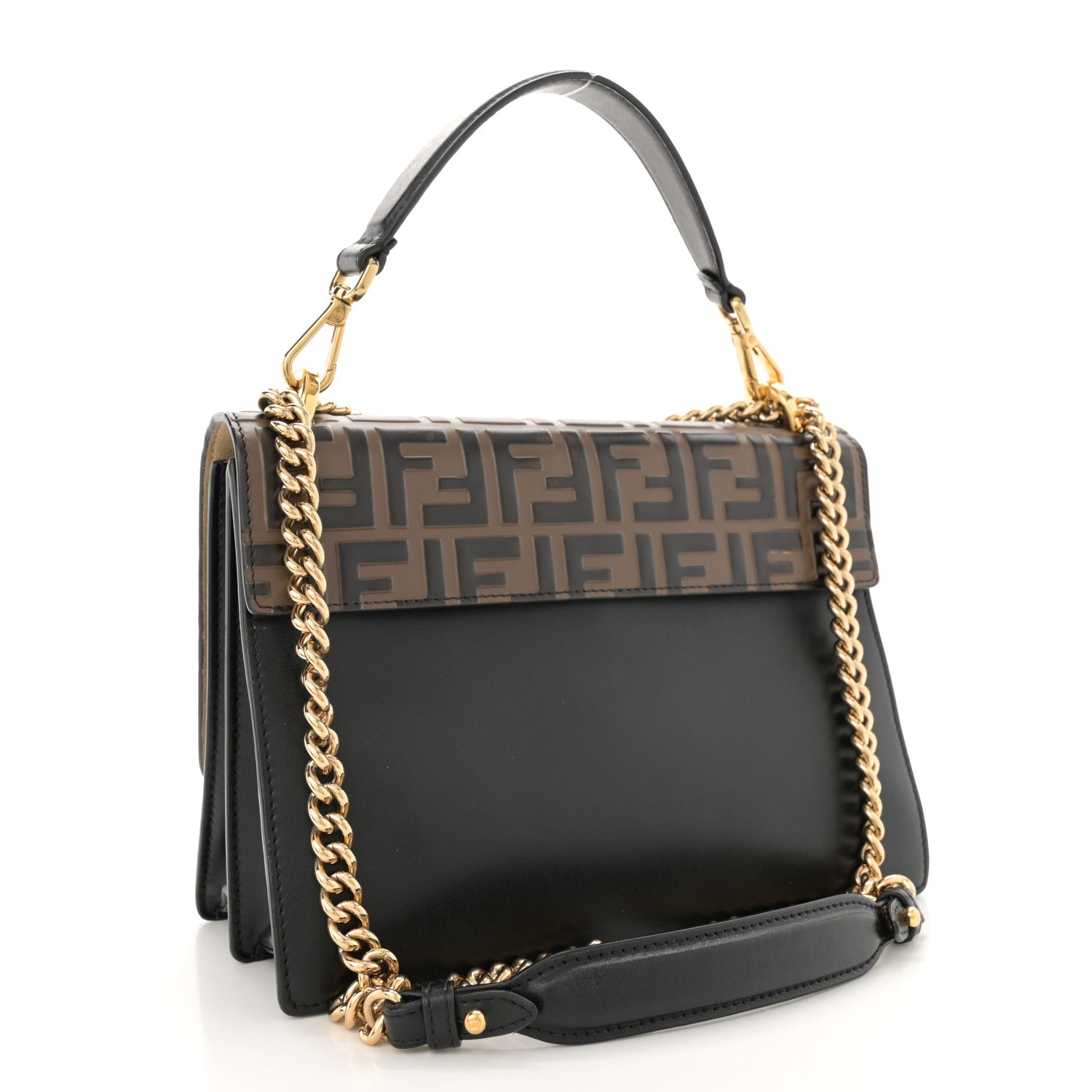 Fendi Vitello Liberty Bi-Color FF 1974 Embossed Chain Strap Kan U Shoulder Bag Black Maya 3 of 16