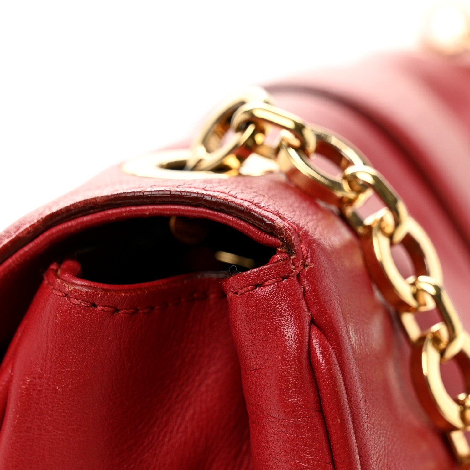 Salvatore Ferragamo Calfskin Gancini Chain Shoulder Bag Red 13 of 17
