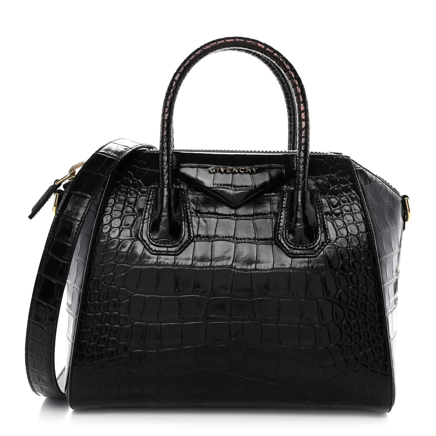Calfskin Crocodile Embossed Small Antigona Black