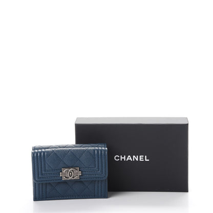 Chanel Grained Goatskin Quilted Small Boy Flap Wallet Dark Blue 9 of 9