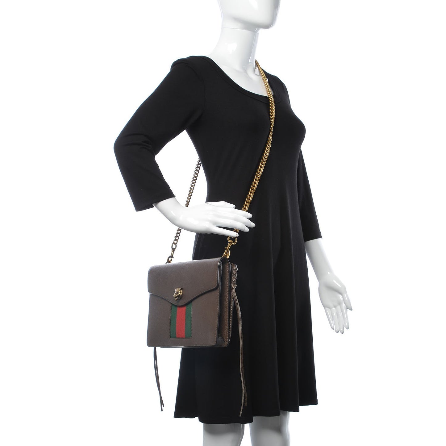 Grained Calfskin Web Animalier Shoulder Bag Brown