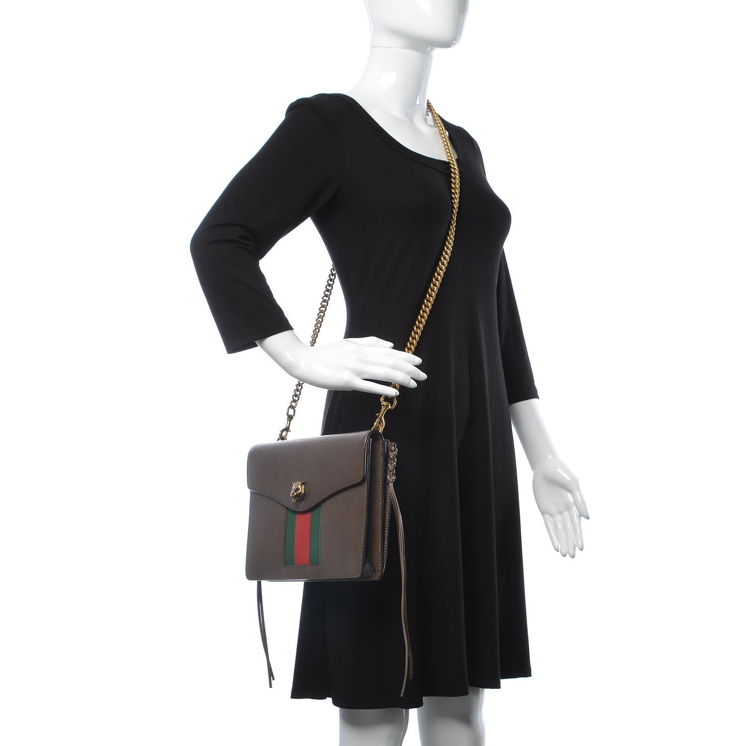 Gucci Grained Calfskin Web Animalier Shoulder Bag Brown 2 of 7