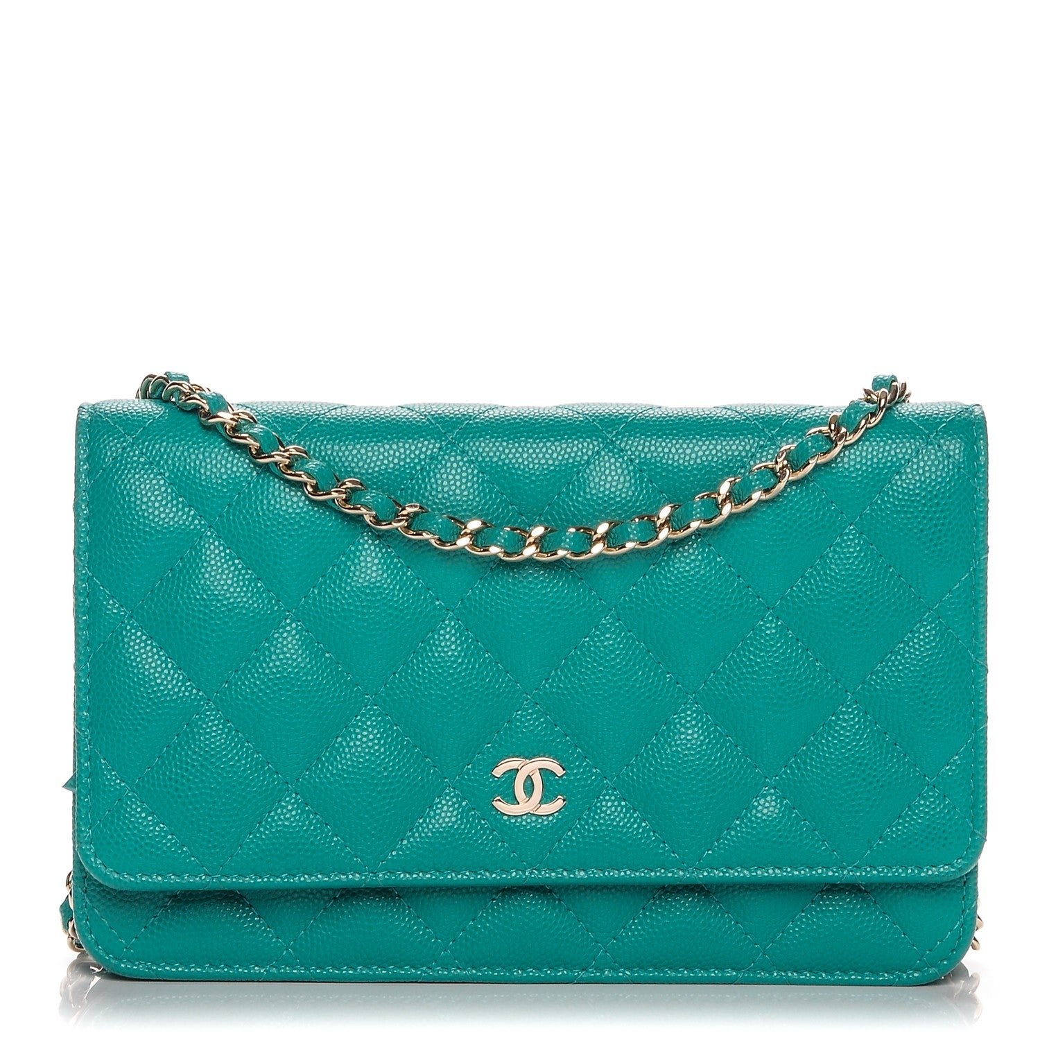 Chanel Caviar Quilted Wallet On Chain WOC Turquoise 1 of 8
