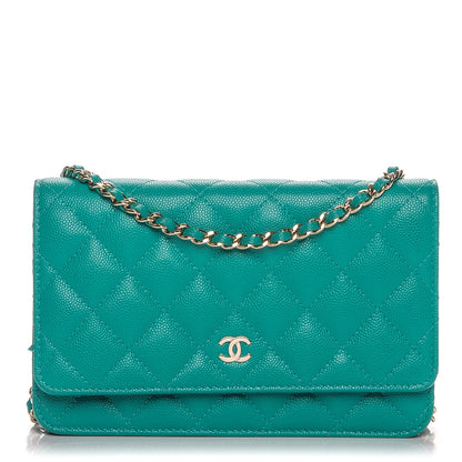 Chanel Caviar Quilted Wallet On Chain WOC Turquoise 1 of 8
