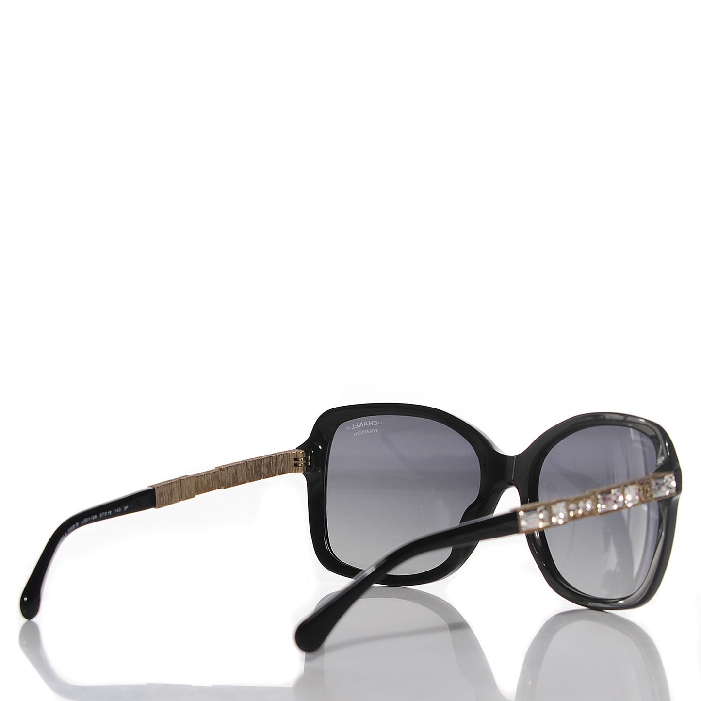 Crystal Baguette Polarized Square Sunglasses 5308-B Black