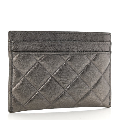 Chanel Metallic Calfskin Quilted Diamond CC Card Holder Pewter 3 of 9