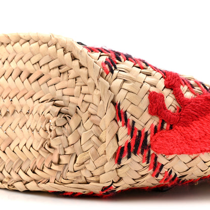 Loewe Embroidered Raffia Basket Tote Bag Natural Tan Red 10 of 11