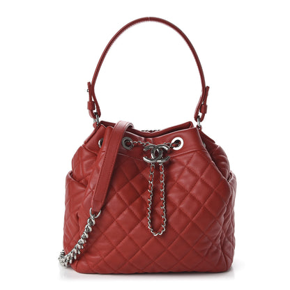 Chanel Lambskin Quilted Small CC Chain Drawstring Bucket Bag Red 1 of 9