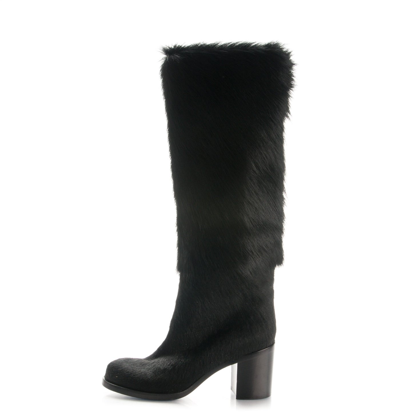 Pony Hair High Boots 37 Black