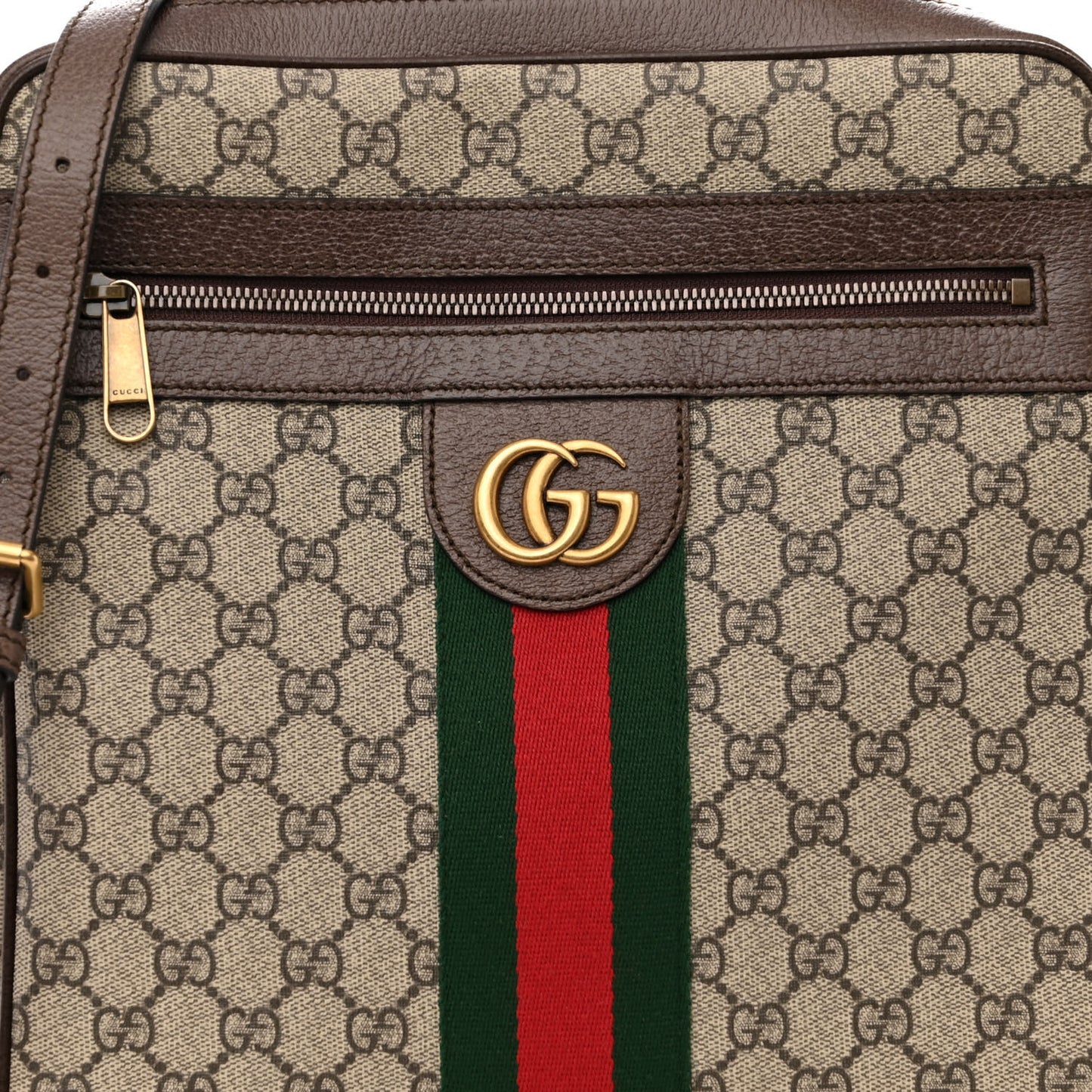 GG Supreme Monogram Web Medium Ophidia Messenger Bag Brown