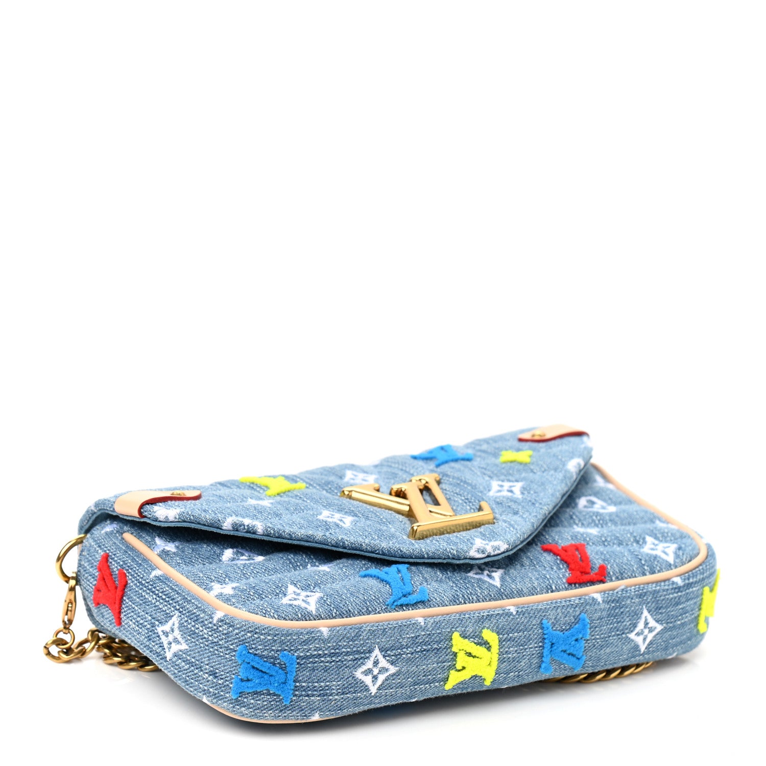 Louis Vuitton Embroidered Monogram Denim New Wave Chain Pochette Blue 4 of 10