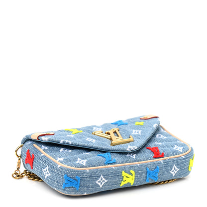 Louis Vuitton Embroidered Monogram Denim New Wave Chain Pochette Blue 4 of 10