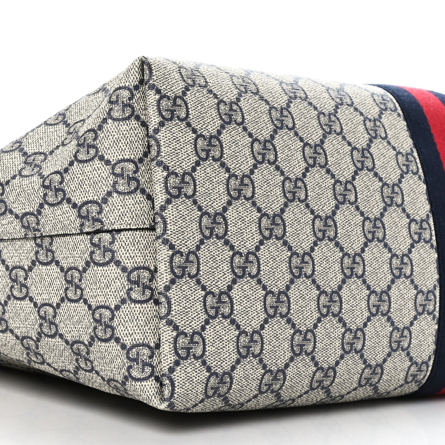 GG Supreme Monogram Textured Calfskin Web Medium Ophidia Shopping Tote Beige Blue