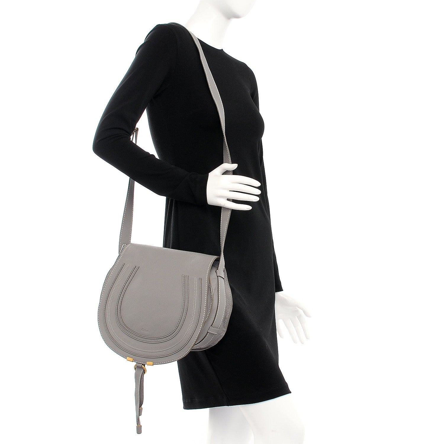 Chloe Calfskin Medium Marcie Round Crossbody Bag Cashmere Grey 2 of 9