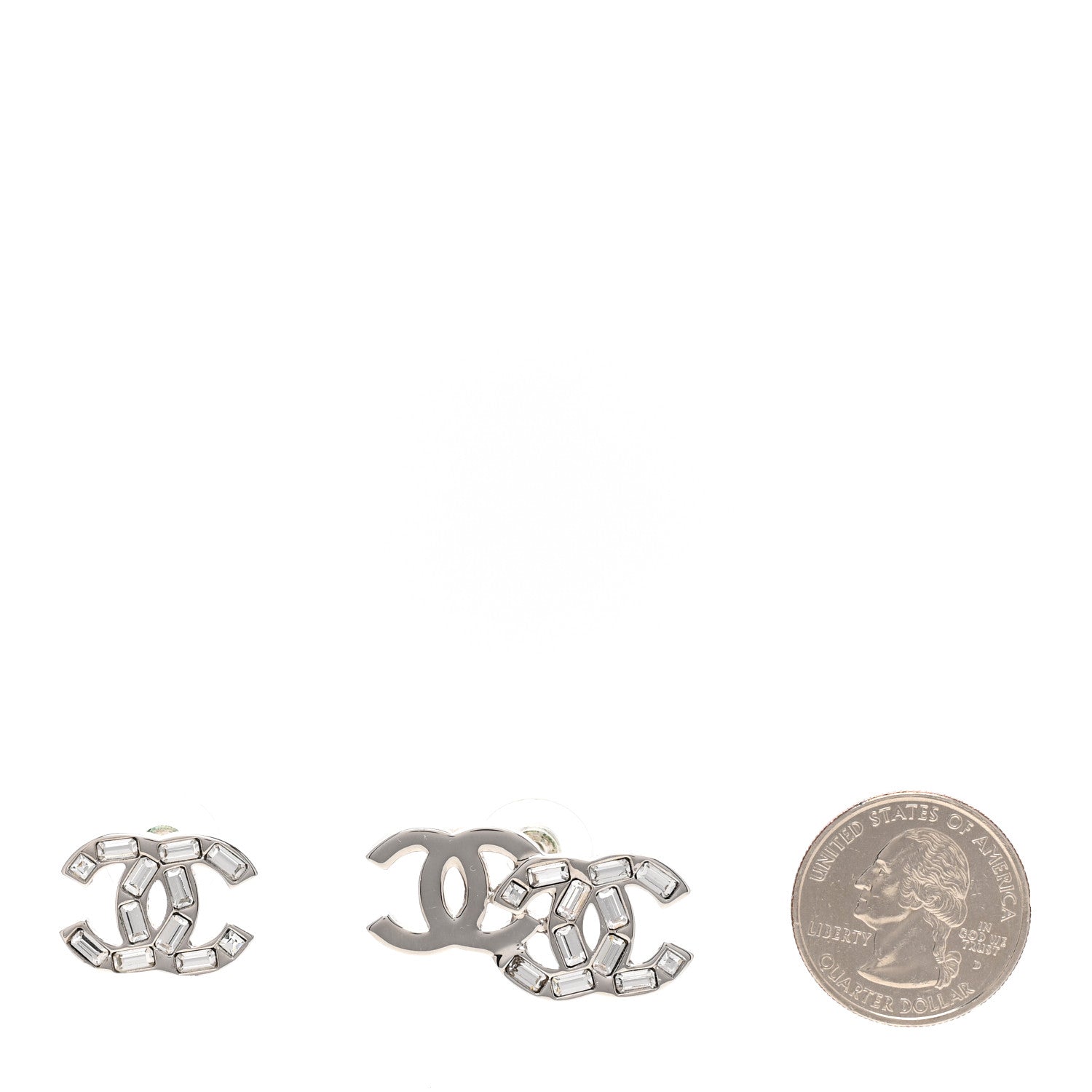 Chanel Baguette Crystal Double CC Earrings Silver 2 of 5