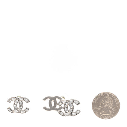 Chanel Baguette Crystal Double CC Earrings Silver 2 of 5