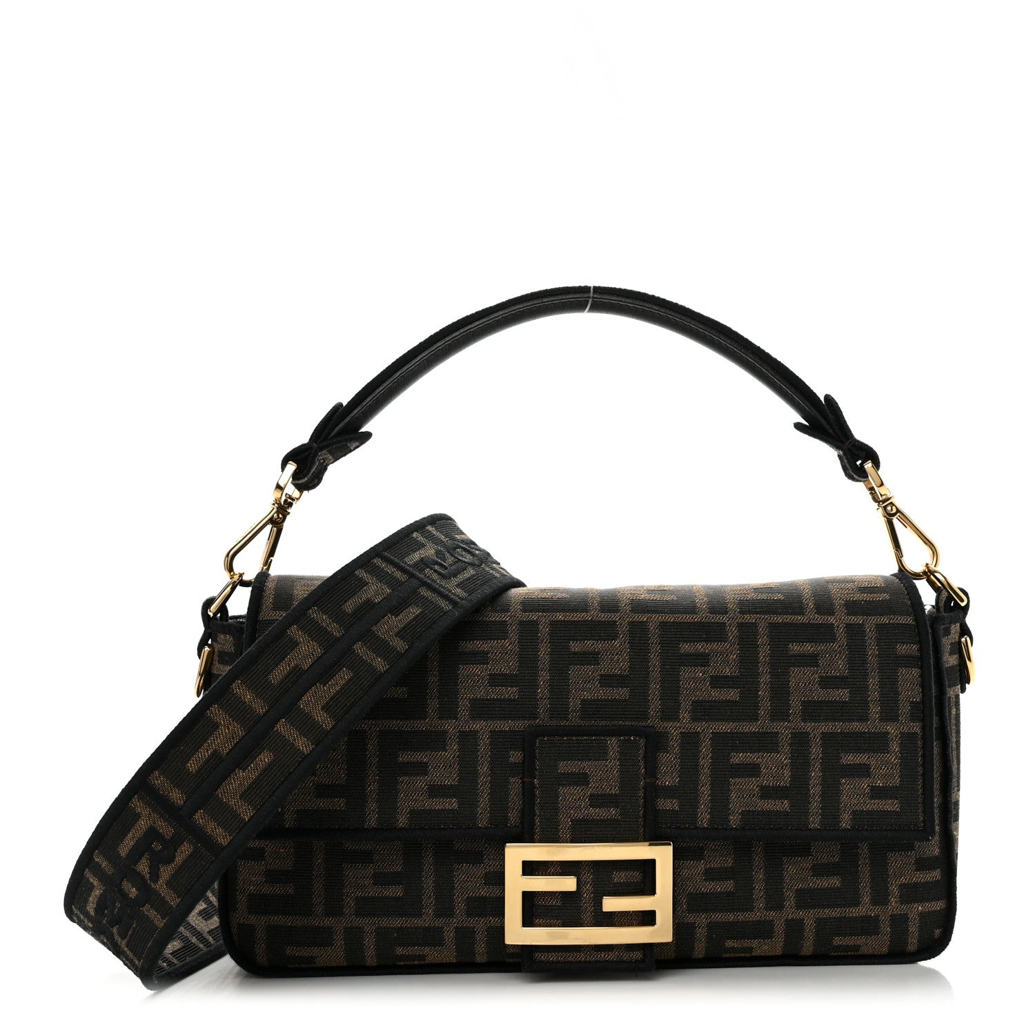 Fendi Fabric Jacquard FF 1974 Medium Baguette Tobacco Moro Black 1 of 11