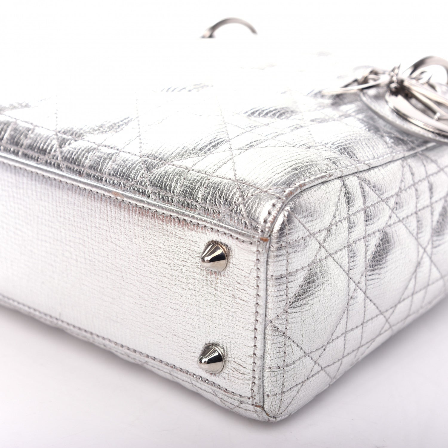 Christian Dior Metallic Grained Calfskin Cannage Small Lucky Badges My Lady Dior Silver 8 of 9