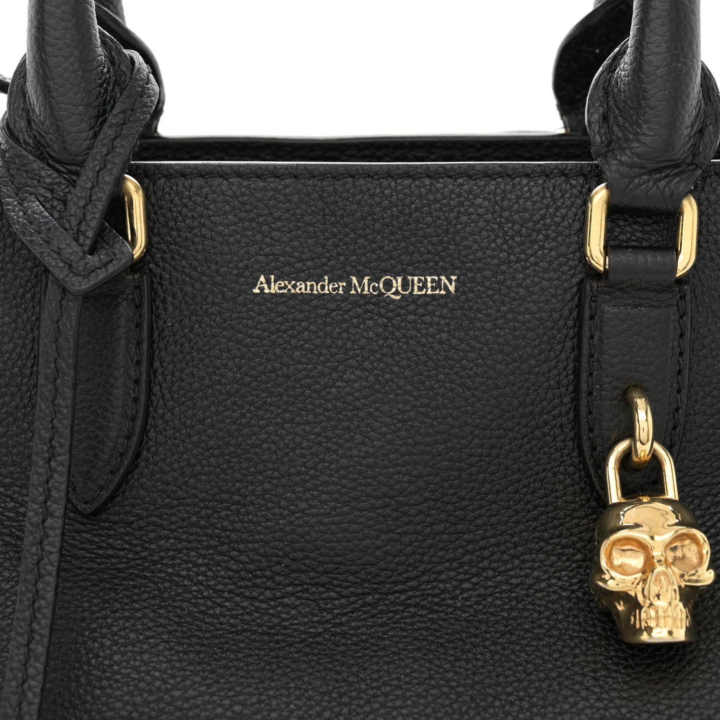 Pebbled Calfskin Small Skull Padlock Zip Around Tote Black