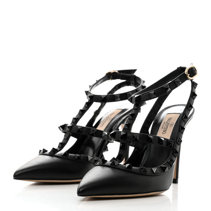Valentino Garavani Calfskin Lacquered Monochrome Rockstud Ankle Strap 100mm Pumps 35.5 Black 3 of 8