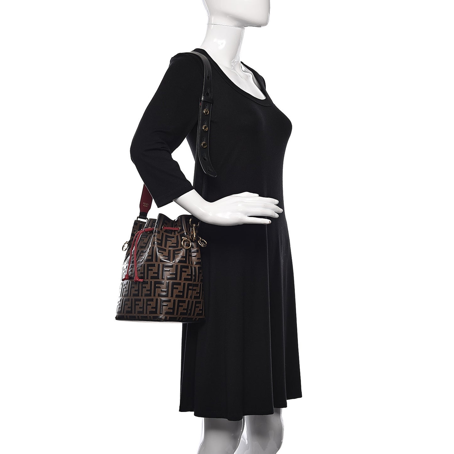 Vitello Grace F is Fendi Bi-Color FF 1974 Embossed Grande Mon Tresor Bucket Bag Maya Black Fragola