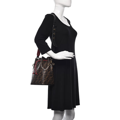 Fendi Vitello Grace F is Fendi Bi-Color FF 1974 Embossed Grande Mon Tresor Bucket Bag Maya Black Fragola 2 of 12