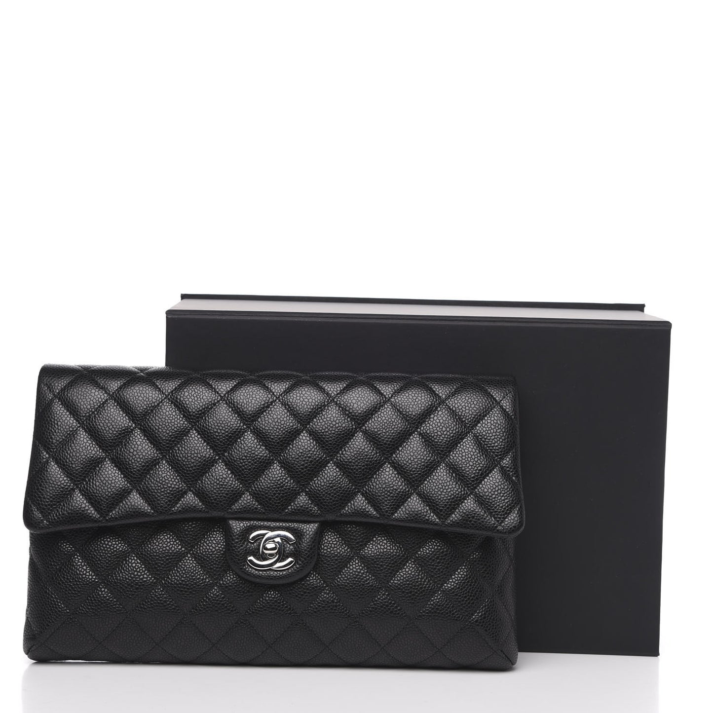 Caviar Quilted Flap Clutch Black