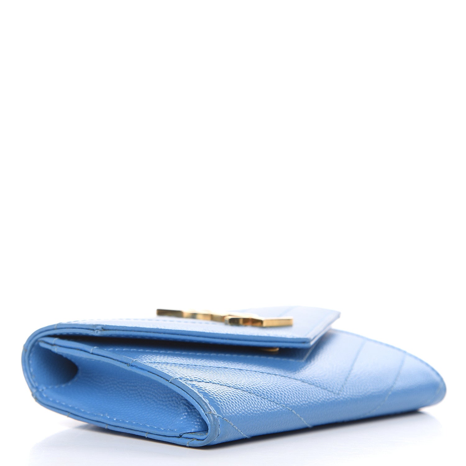 Saint Laurent Grain de Poudre Matelasse Chevron Small Monogram Wallet Blue Clair 4 of 13