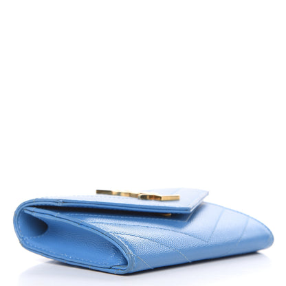 Saint Laurent Grain de Poudre Matelasse Chevron Small Monogram Wallet Blue Clair 4 of 13
