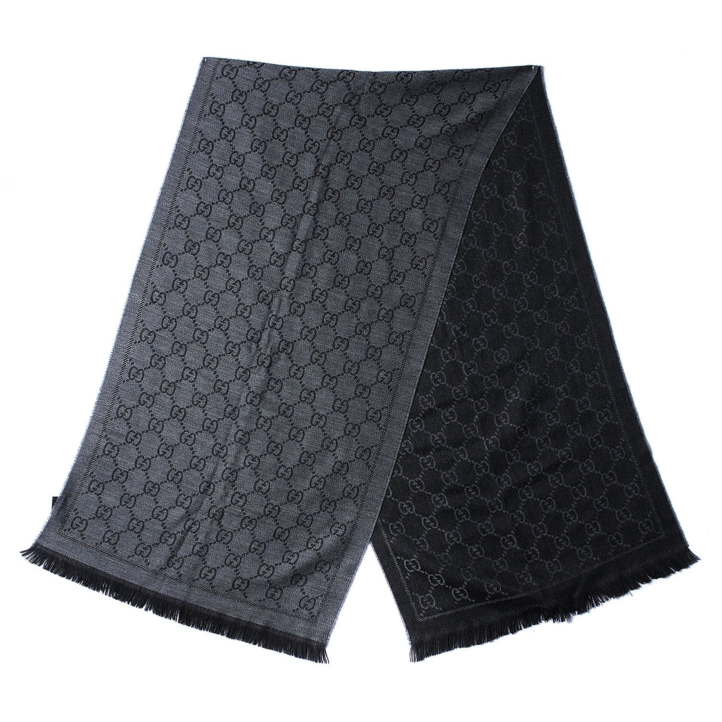 Wool Monogram Fringe Scarf Anthracite Black