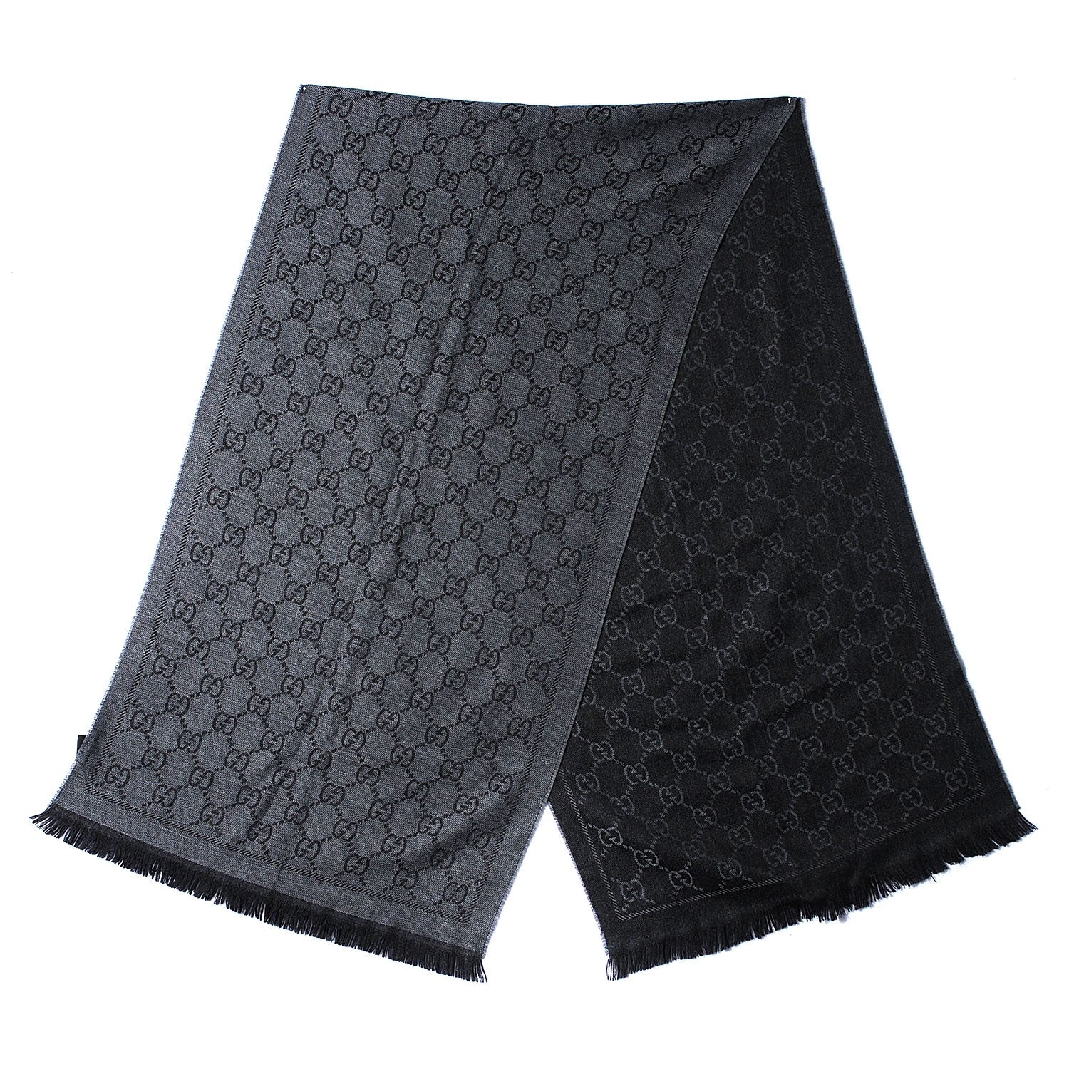 Gucci Wool Monogram Fringe Scarf Anthracite Black 3 of 5