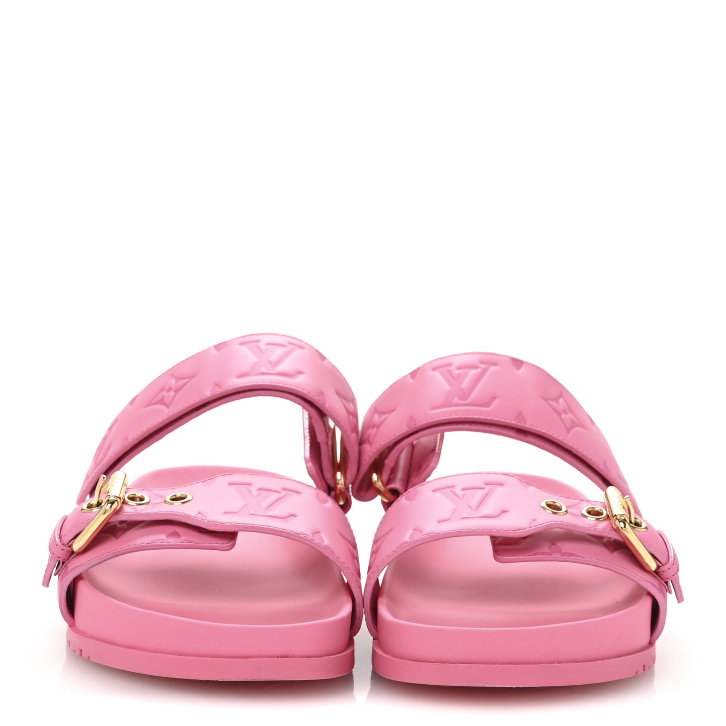 Calfskin Monogram Embossed Bom Dia Flat Mule Sandals 37 Pink