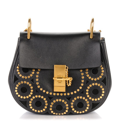 Chloe Calfskin Suede Studded Drew Shoulder Bag Black 1 of 7