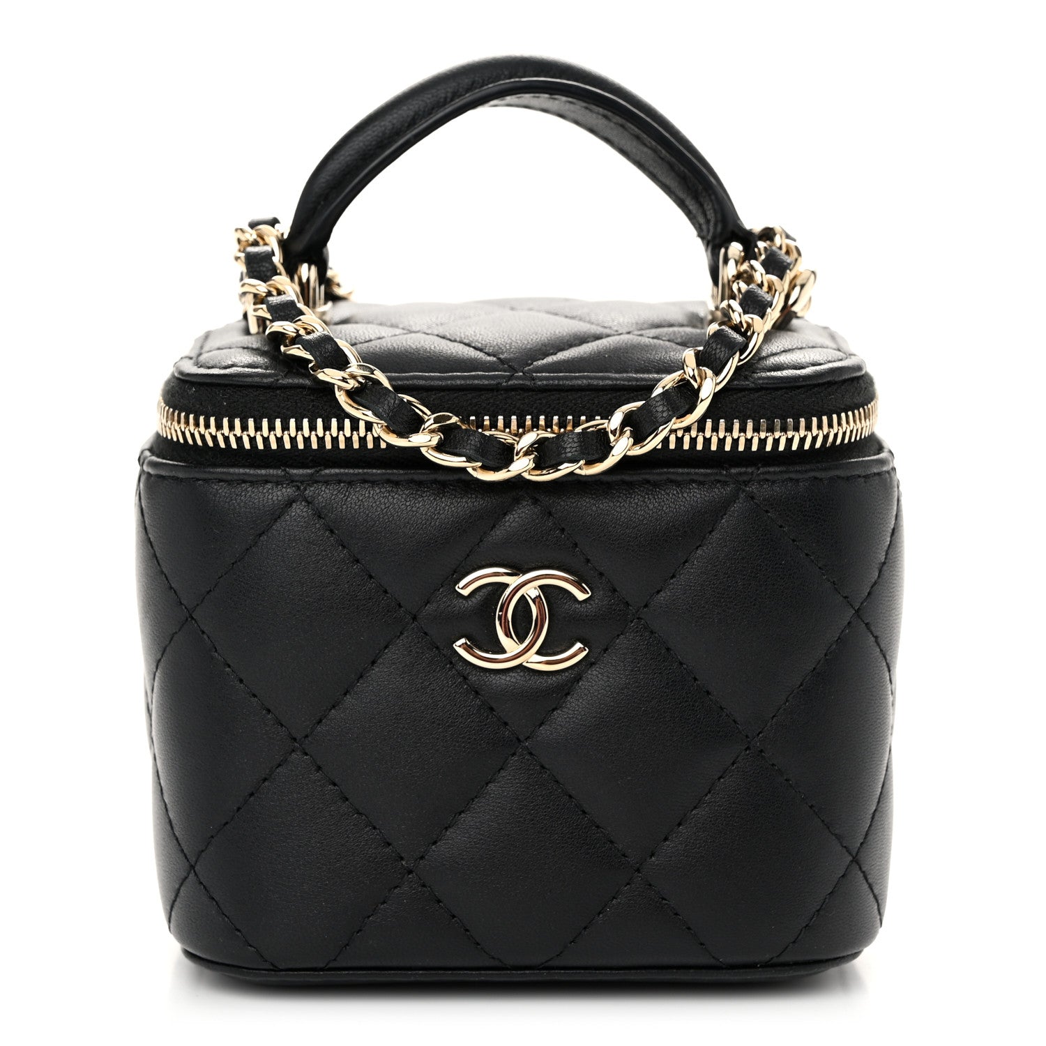 Chanel Lambskin Quilted Top Handle Mini Vanity Case With Chain Black 1 of 10