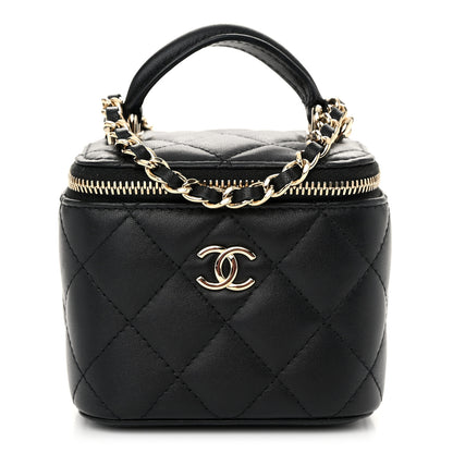 Chanel Lambskin Quilted Top Handle Mini Vanity Case With Chain Black 1 of 10