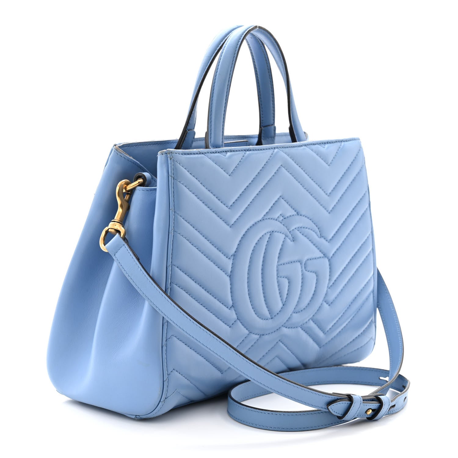 Gucci Calfskin Matelasse Small GG Marmont Tote Clear Sky Blue 2 of 12