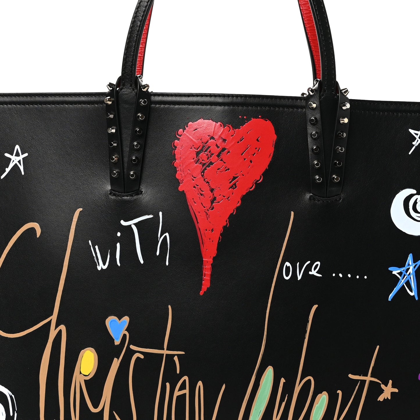 Calfskin Loubitag Spikes East West Cabata Tote Black