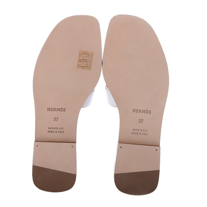Hermes Box Calfskin Oran Sandals 37 White 6 of 10