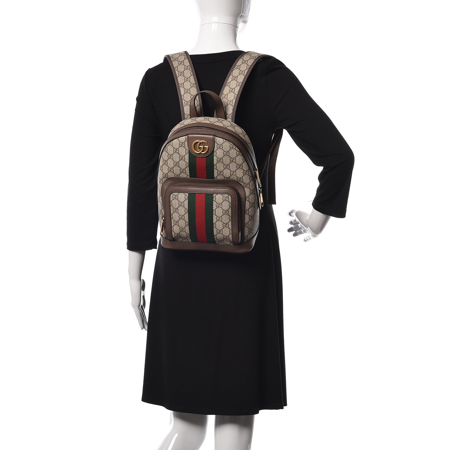 Gucci GG Supreme Monogram Calfskin Web Small Ophidia Day Backpack Beige Ebony New Acero 2 of 13