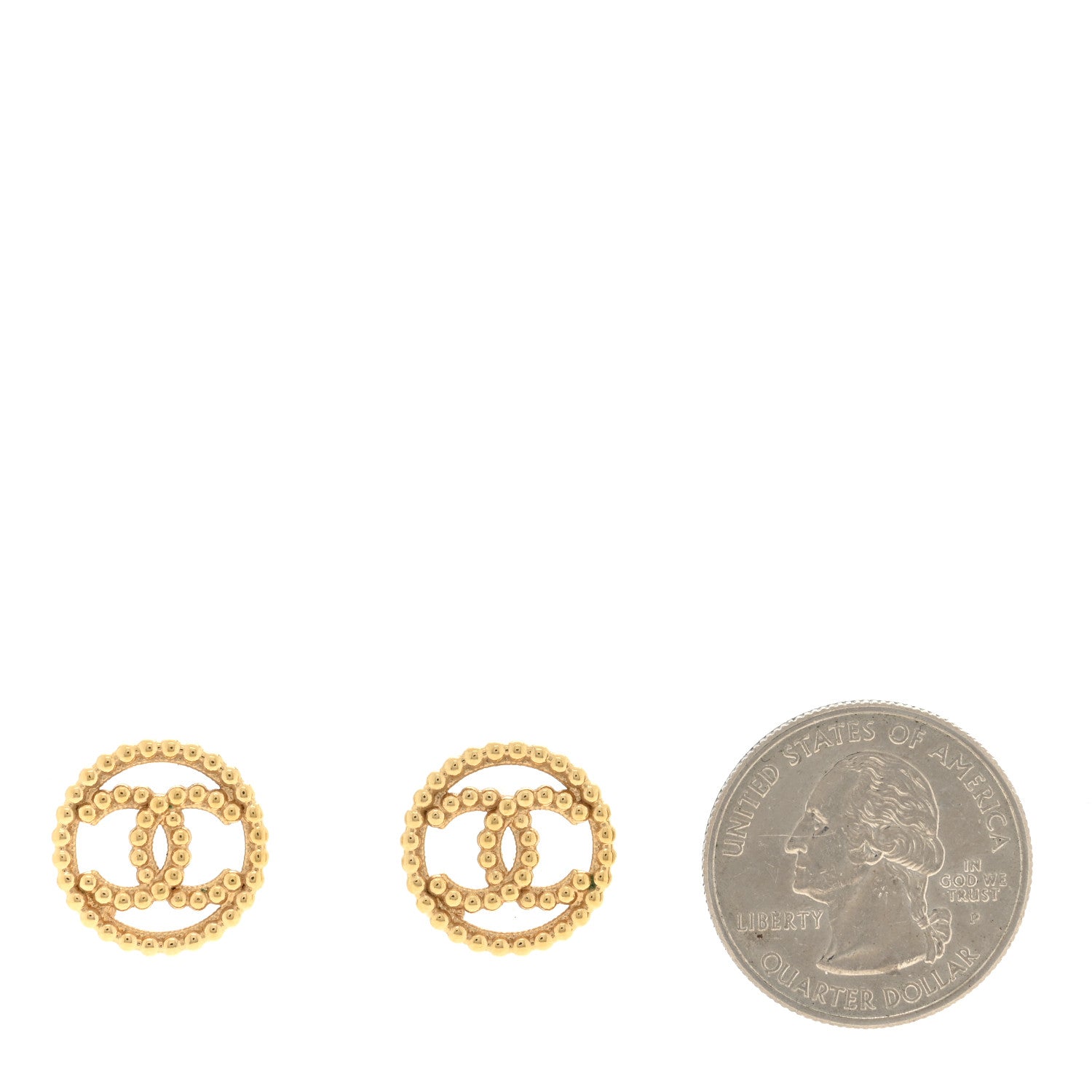 Chanel Metal Bead Round CC Stud Earrings Gold 2 of 4